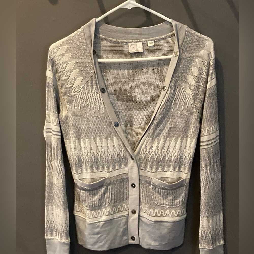 Anthropologie size XS cute gray metallic cardigan excellent condition